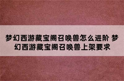 梦幻西游藏宝阁召唤兽怎么进阶 梦幻西游藏宝阁召唤兽上架要求